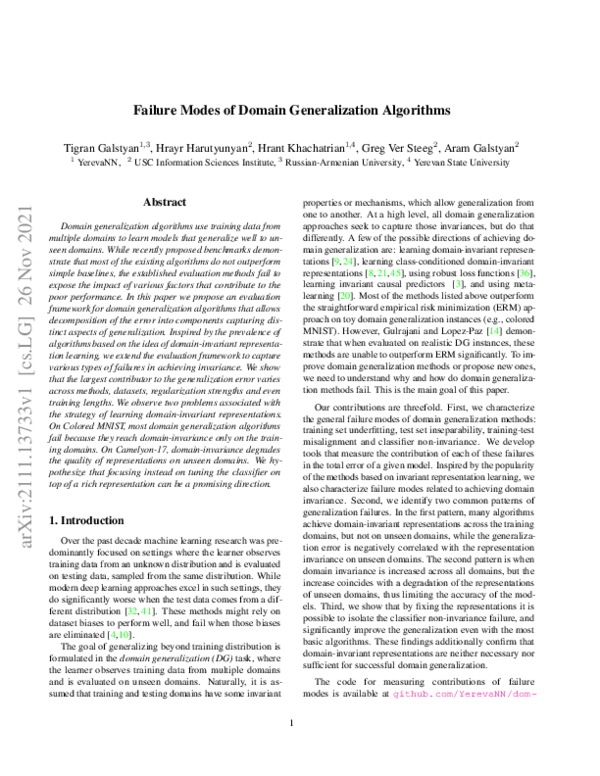 (PDF) Failure Modes of Domain Generalization Algorithms