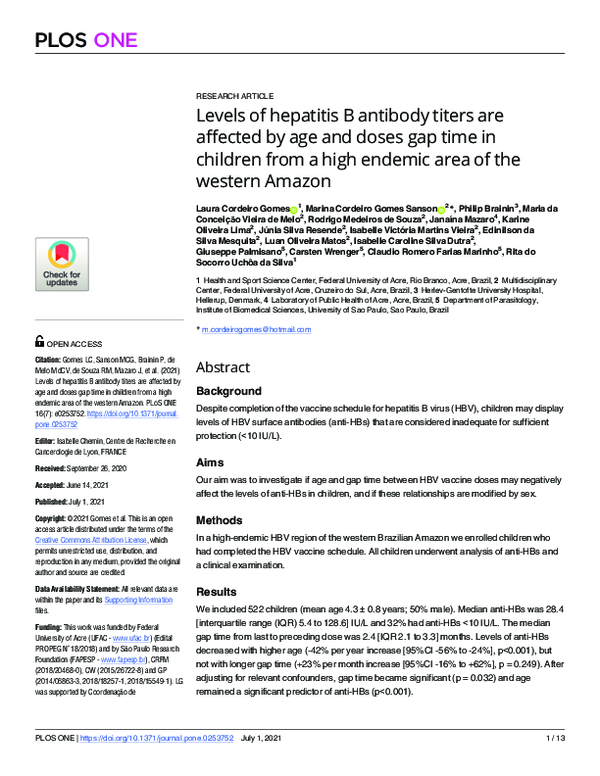 (PDF) Levels of hepatitis B antibody titers are affected by age and ...