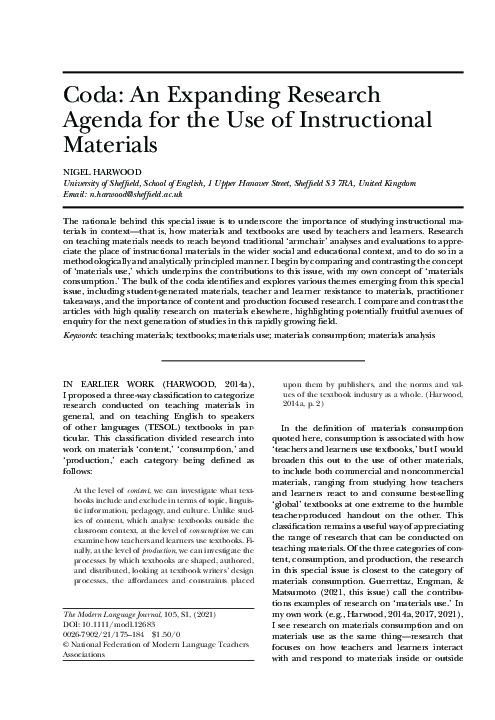 (PDF) Coda: An Expanding Research Agenda for the Use of Instructional ...