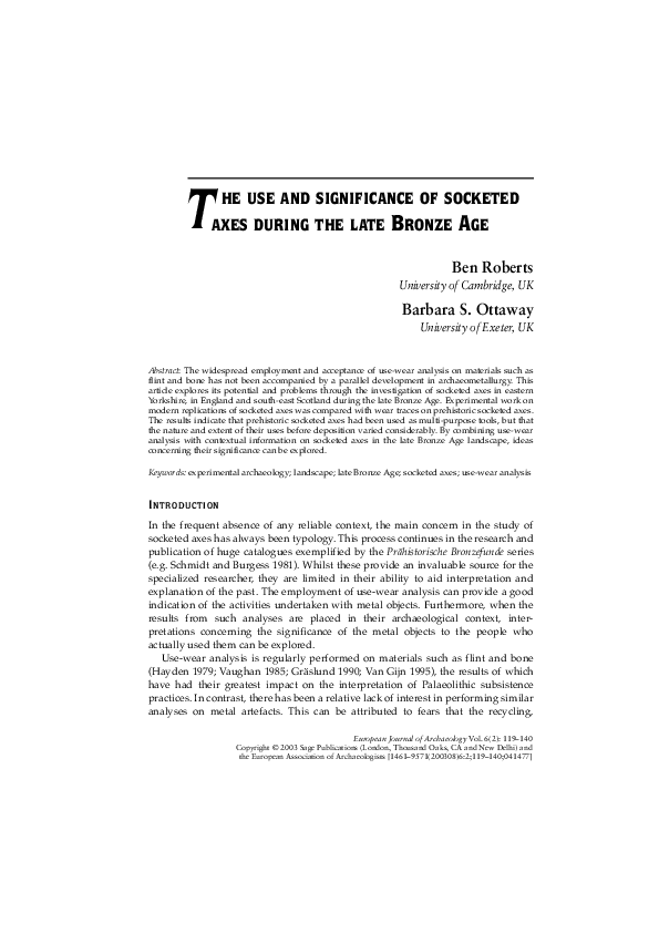 (PDF) The Use and Significance of Socketed Axes During the Late Bronze Age