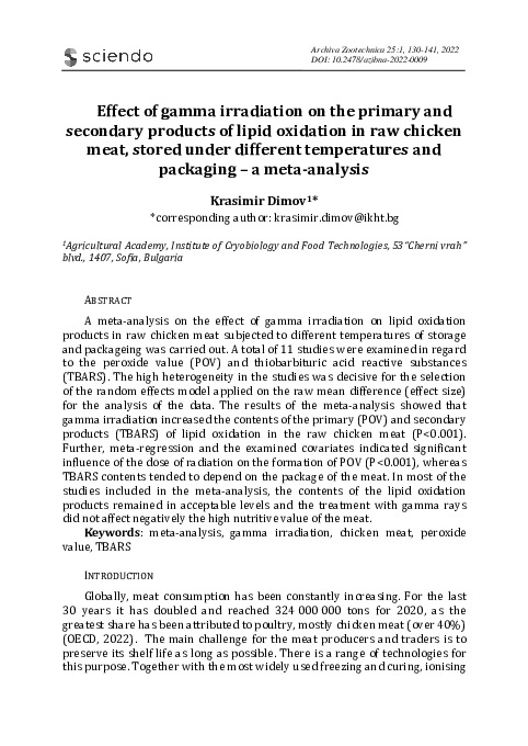 (PDF) Effect of gamma irradiation on the primary and secondary products ...