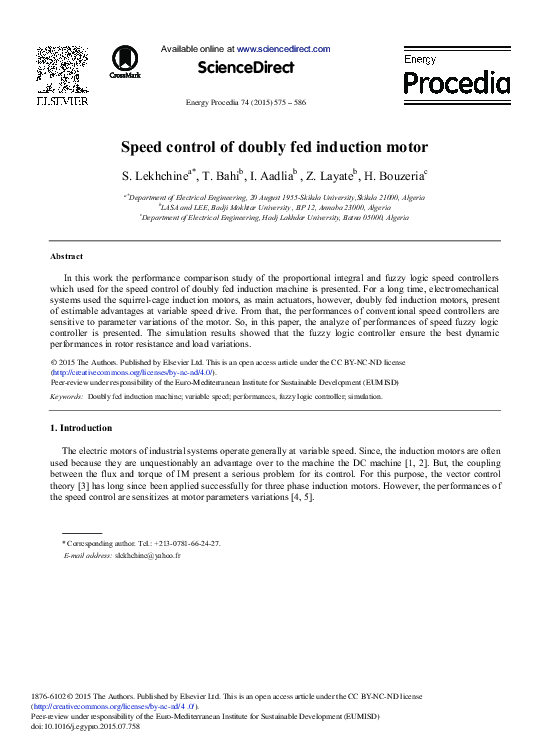 (PDF) Speed Control of Doubly Fed Induction Motor