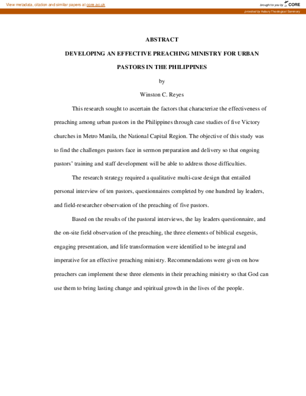 (PDF) Developing an effective preaching ministry for urban pastors in ...