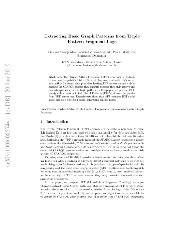 (PDF) Extracting Basic Graph Patterns from Triple Pattern Fragment Logs