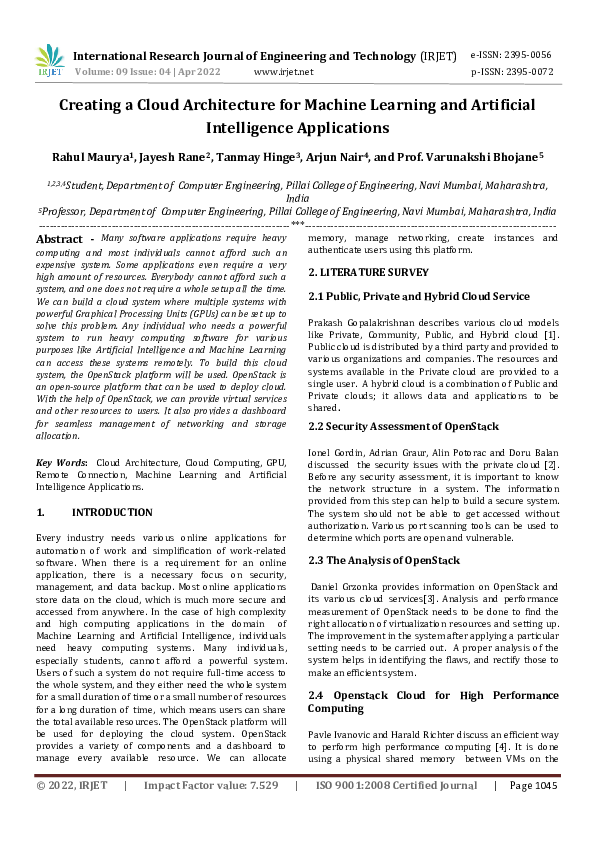 (PDF) Creating a Cloud Architecture for Machine Learning and Artificial ...