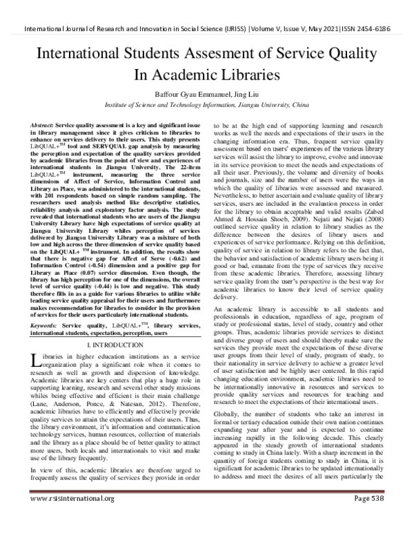 (PDF) International Students Assesment of Service Quality In Academic ...