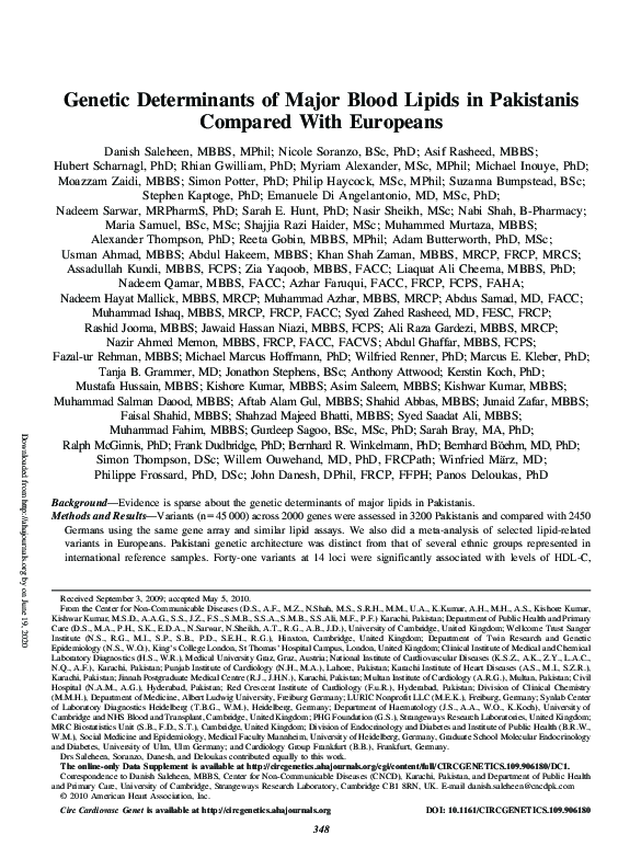 (PDF) Genetic Determinants of Major Blood Lipids in Pakistanis Compared ...