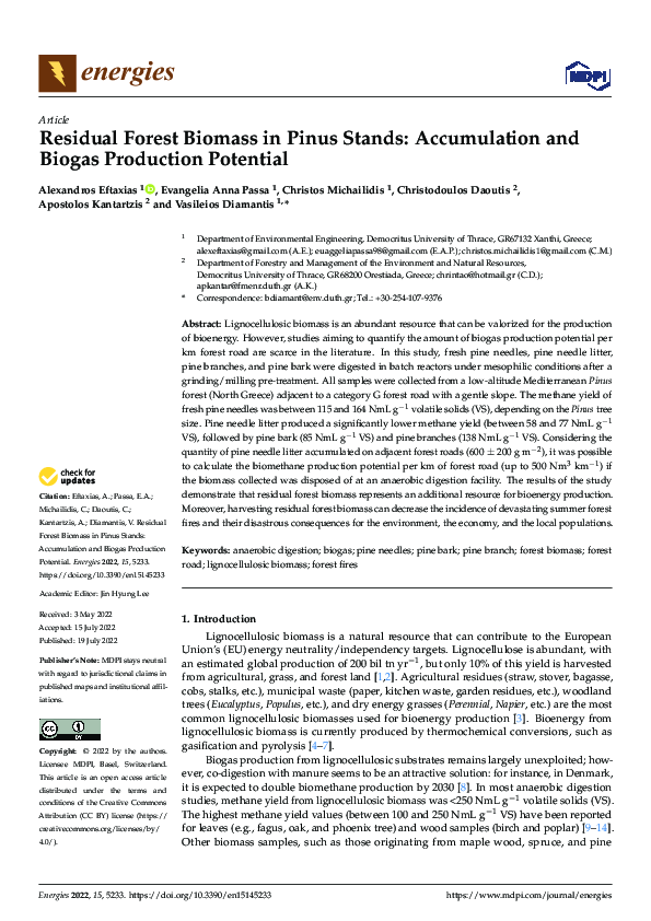 (PDF) Residual Forest Biomass in Pinus Stands: Accumulation and Biogas ...