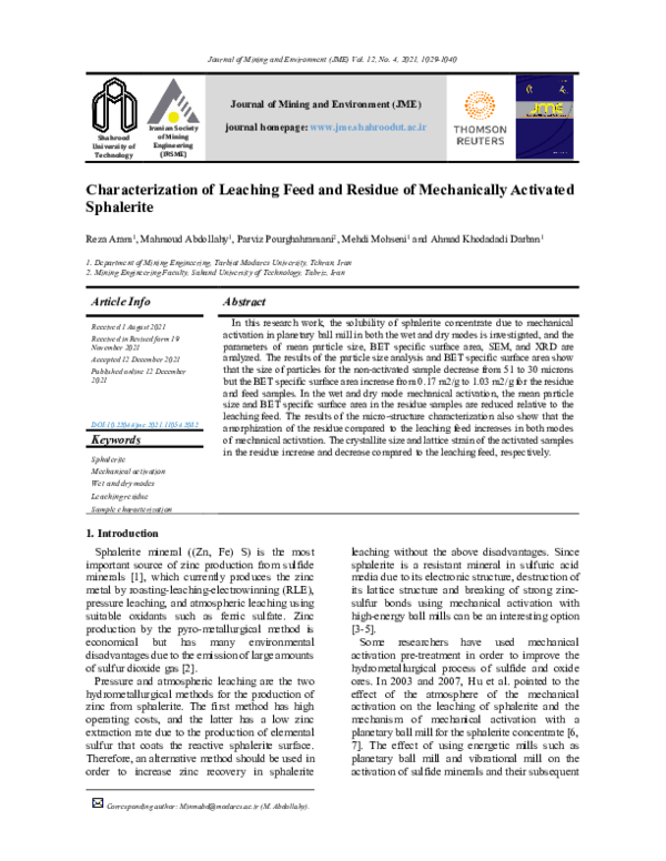 (PDF) Characterization of Leaching Feed and Residue of Mechanically ...
