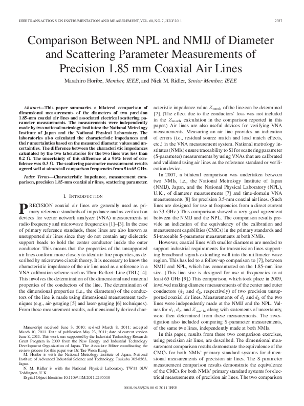 (PDF) Comparison Between NPL and NMIJ of Diameter and Scattering ...