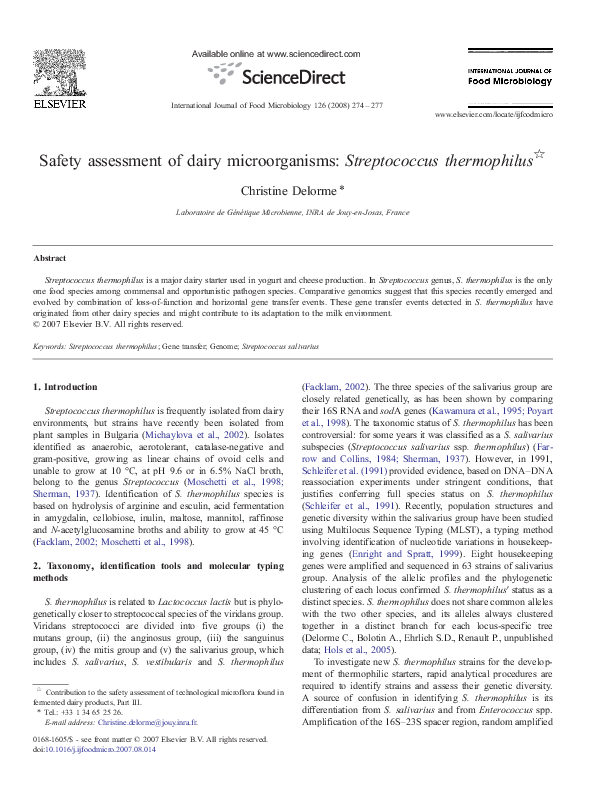(PDF) Safety assessment of dairy microorganisms: Streptococcus ...