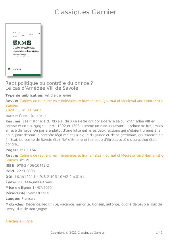 (PDF) Rapt politique ou contrôle du prince