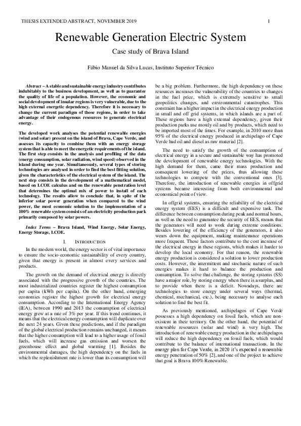 (PDF) Renewable Generation Electric System