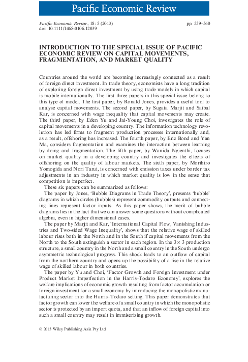 (PDF) Introduction to the Special Issue of Pacific Economic Review on ...