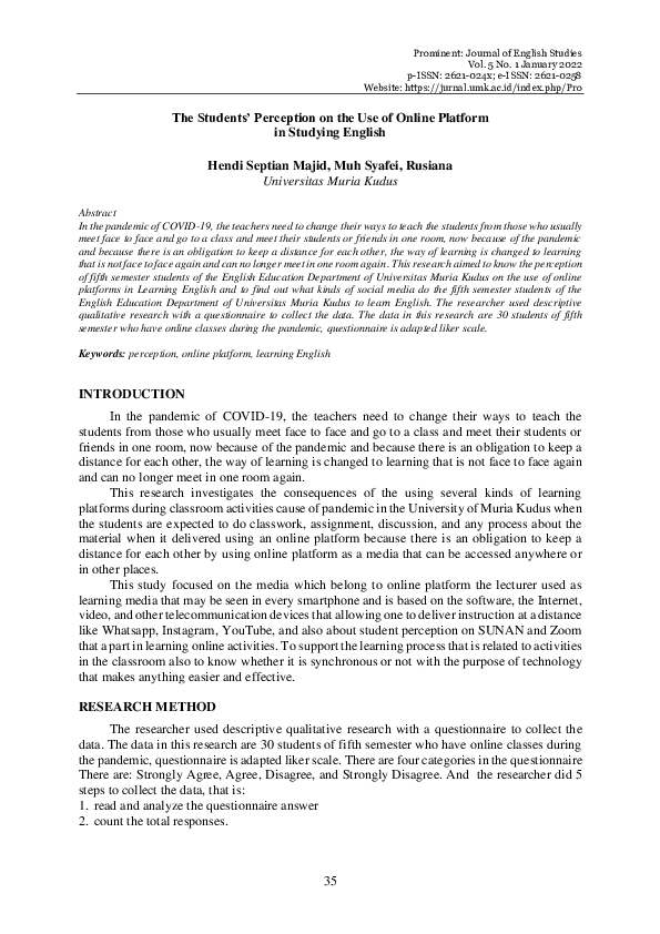 (PDF) The Students' Perception on the Use of Online Platform in ...