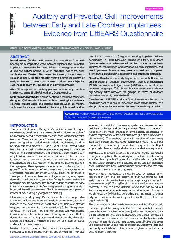 (PDF) Auditory and Preverbal Skill Improvements between Early and Late ...