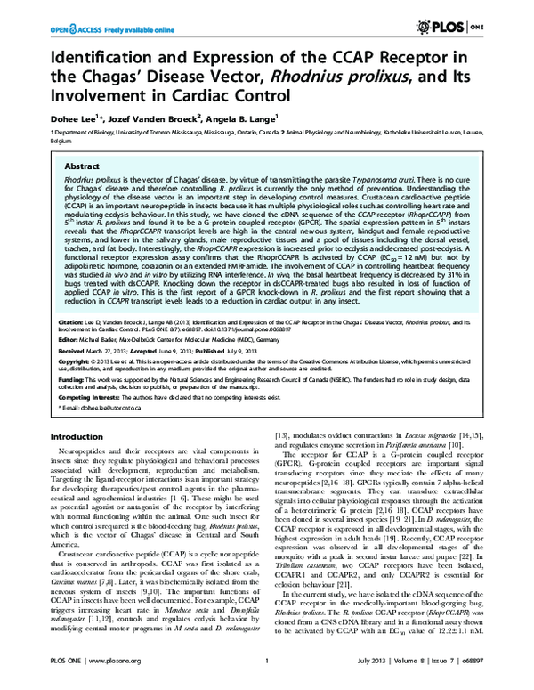 (PDF) Identification and Expression of the CCAP Receptor in the Chagas ...