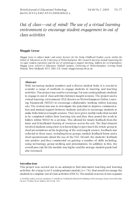 (PDF) Out of class-out of mind? The use of a virtual learning ...