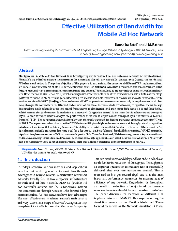 (PDF) Effective Utilization of Bandwidth for Mobile Ad Hoc Network