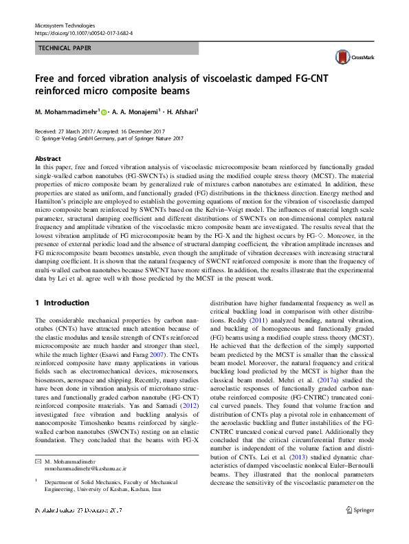 (PDF) Free and forced vibration analysis of viscoelastic damped FG-CNT ...