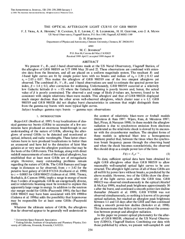 (PDF) The Optical Afterglow Light Curve of GRB 980519
