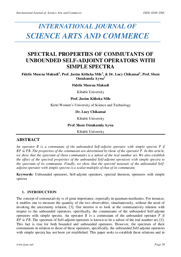(PDF) SPECTRAL PROPERTIES OF COMMUTANTS OF UNBOUNDED SELF-ADJOINT ...