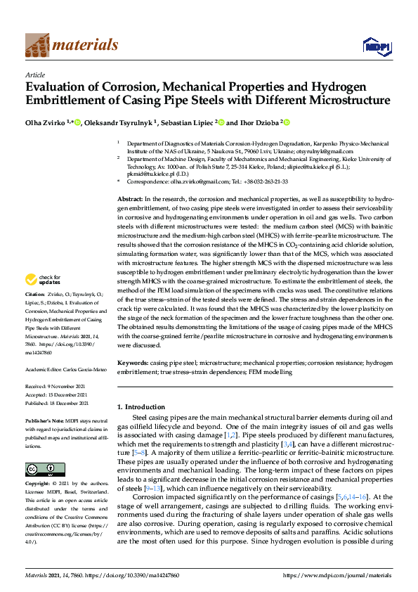 (PDF) Evaluation of Corrosion, Mechanical Properties and Hydrogen ...