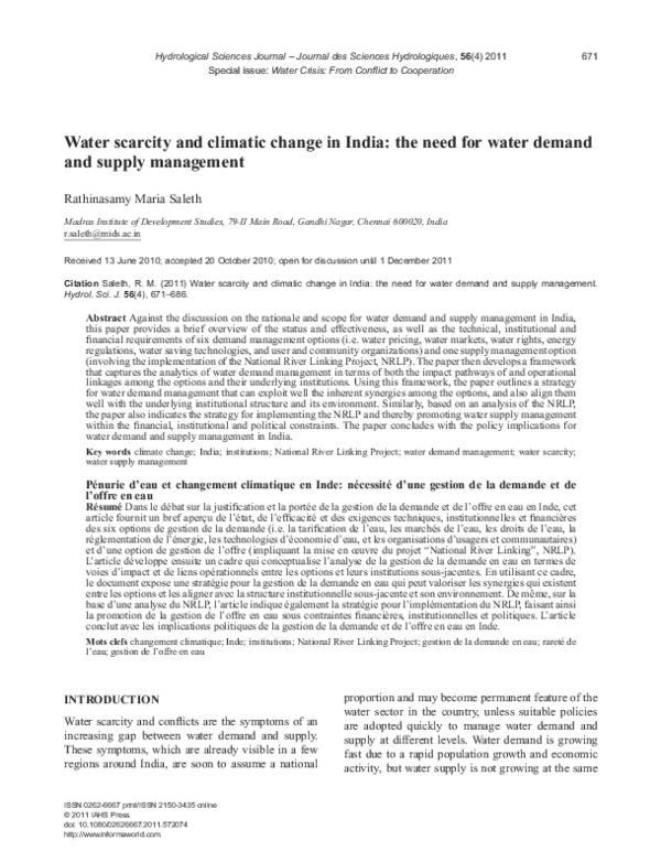(PDF) Water scarcity and climatic change in India: the need for water ...