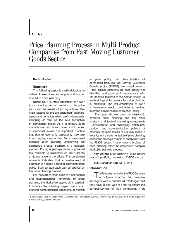 (PDF) Price Planning Process in Multi-Product Companies from Fast ...