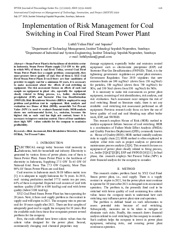 (PDF) Implementation of Risk Management for Coal Switching in Coal ...