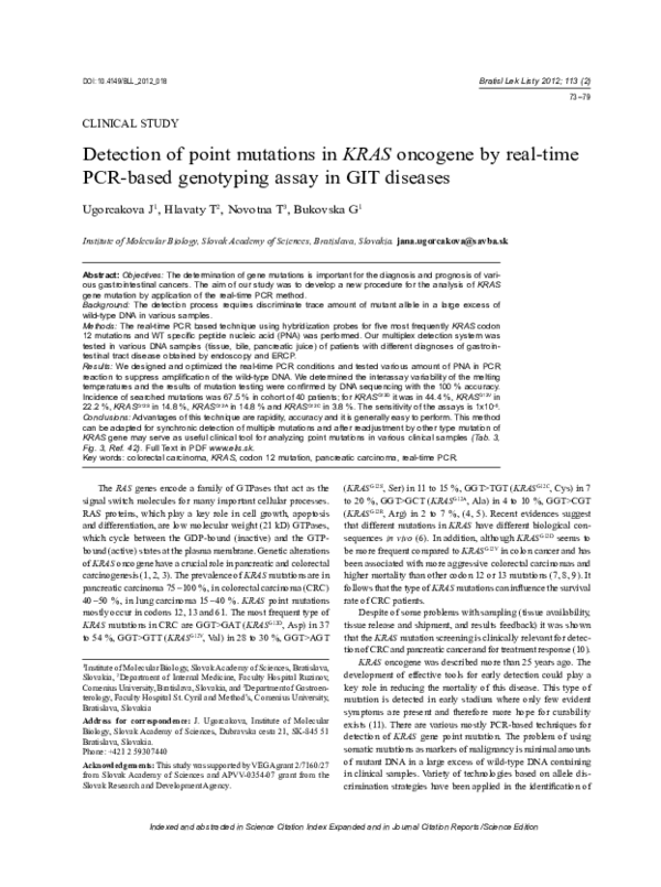 (PDF) Detection of point mutations in KRAS oncogene by real-time PCR ...