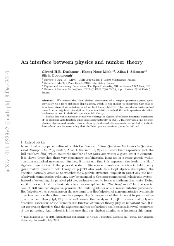 (PDF) An interface between physics and number theory