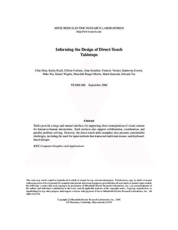 (PDF) Informing the Design of Direct-Touch Tabletops | Clifton Forlines ...