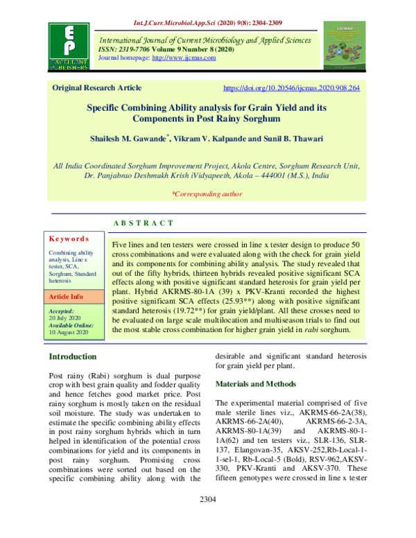 (PDF) Specific Combining Ability analysis for Grain Yield and its ...