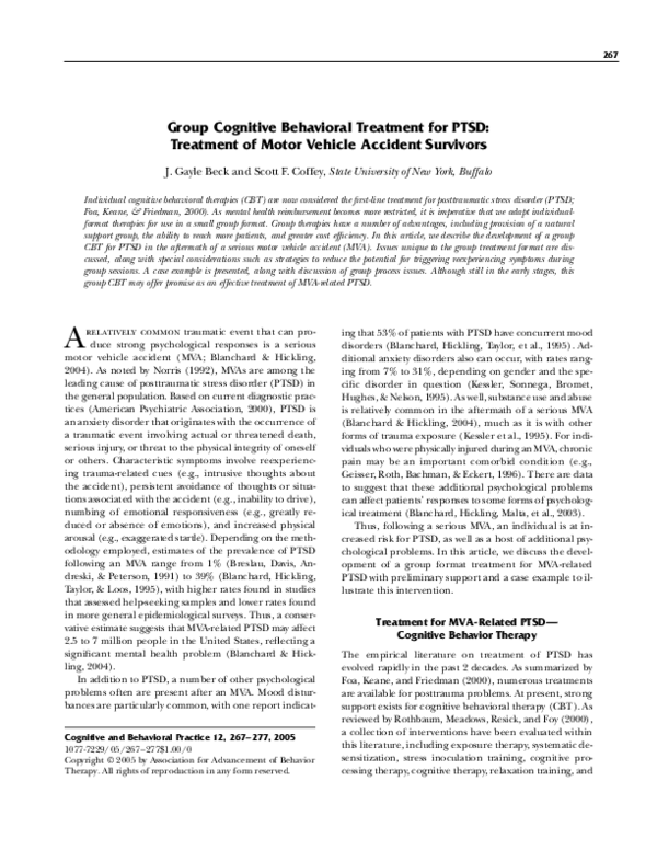 Cognitive Behavioral Treatment For Ptsd