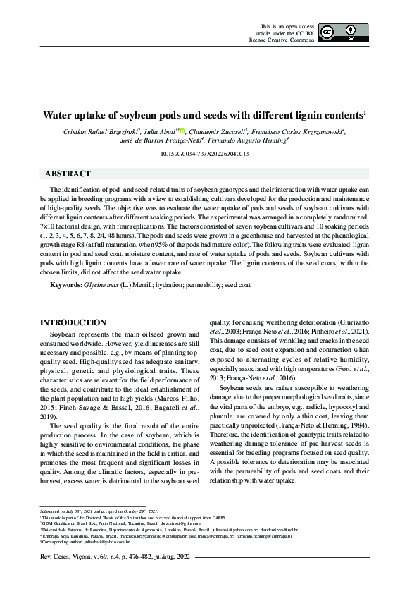 (PDF) Water uptake of soybean pods and seeds with different lignin contents