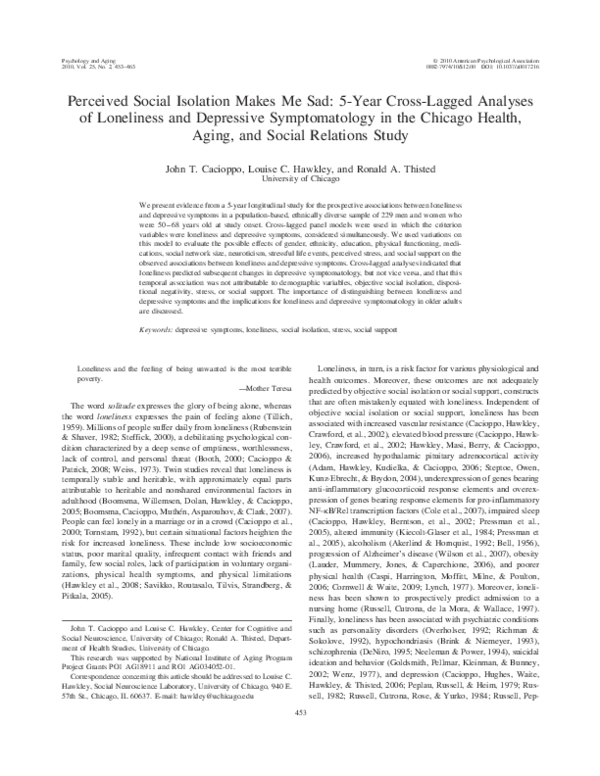 (PDF) Perceived social isolation makes me sad: 5-year cross-lagged ...