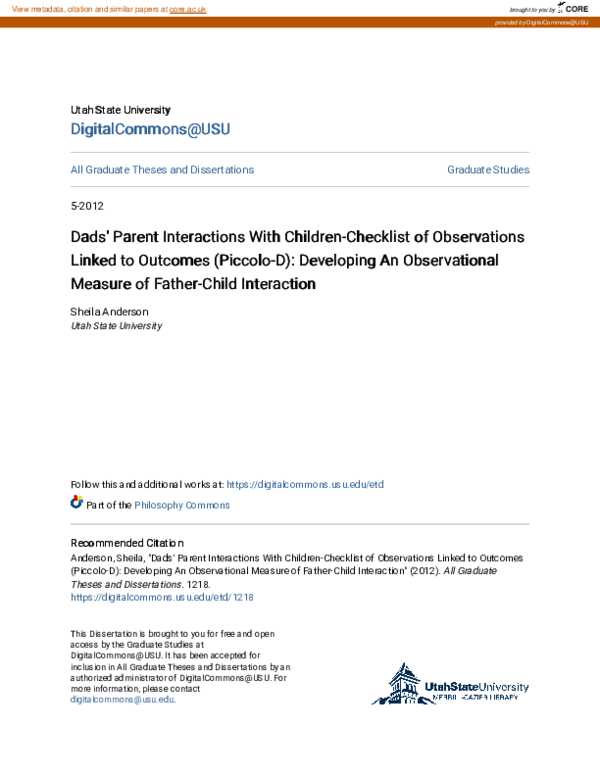 (PDF) Dads\u27 Parent Interactions With ChildrenChecklist of