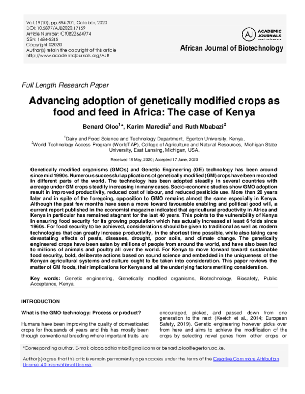 (PDF) Advancing adoption of genetically modified crops as food and feed ...