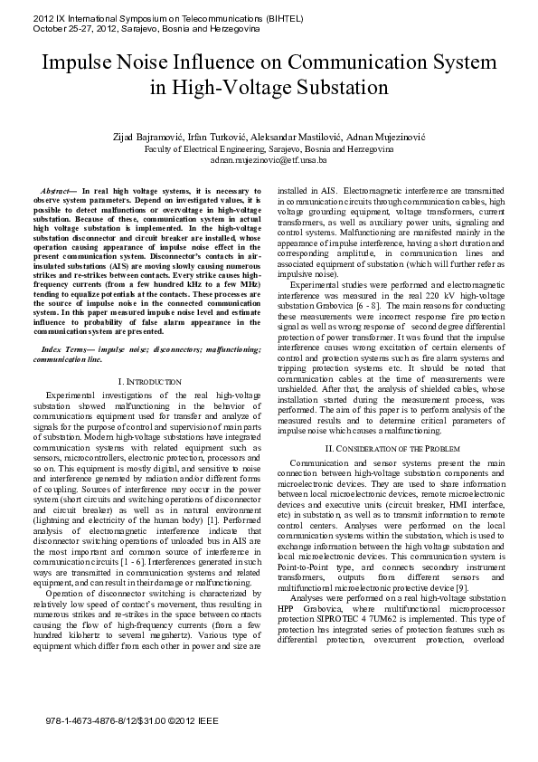 (PDF) Impulse noise influence on communication system in high-voltage ...