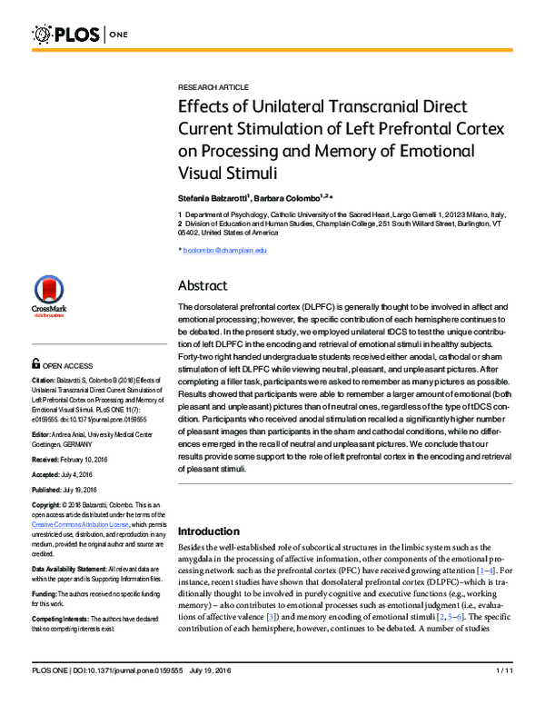 (PDF) Effects of Unilateral Transcranial Direct Current Stimulation of ...
