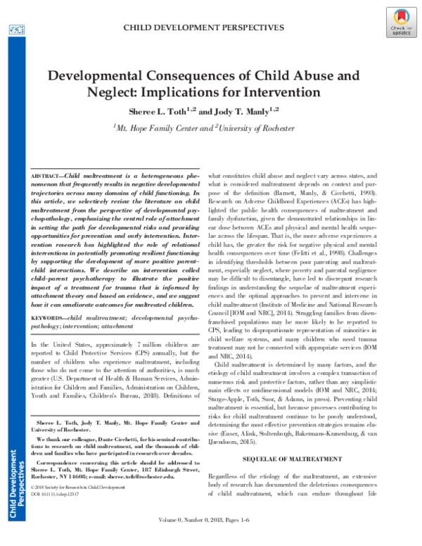 (PDF) Developmental Consequences of Child Abuse and Neglect ...