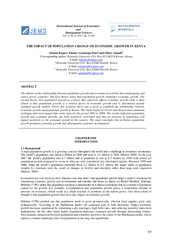 (PDF) The Impact of Population Change on Economic Growth in Kenya