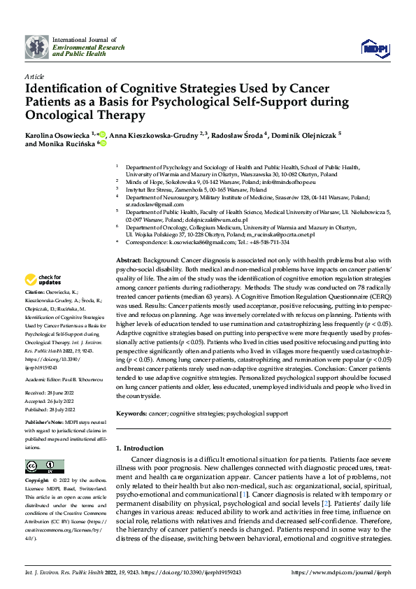 (PDF) Identification of Cognitive Strategies Used by Cancer Patients as ...
