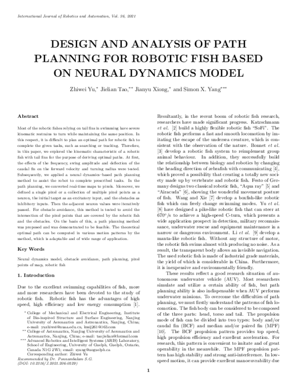 (PDF) Design and Analysis of Path Planning for Robotic Fish Based on ...