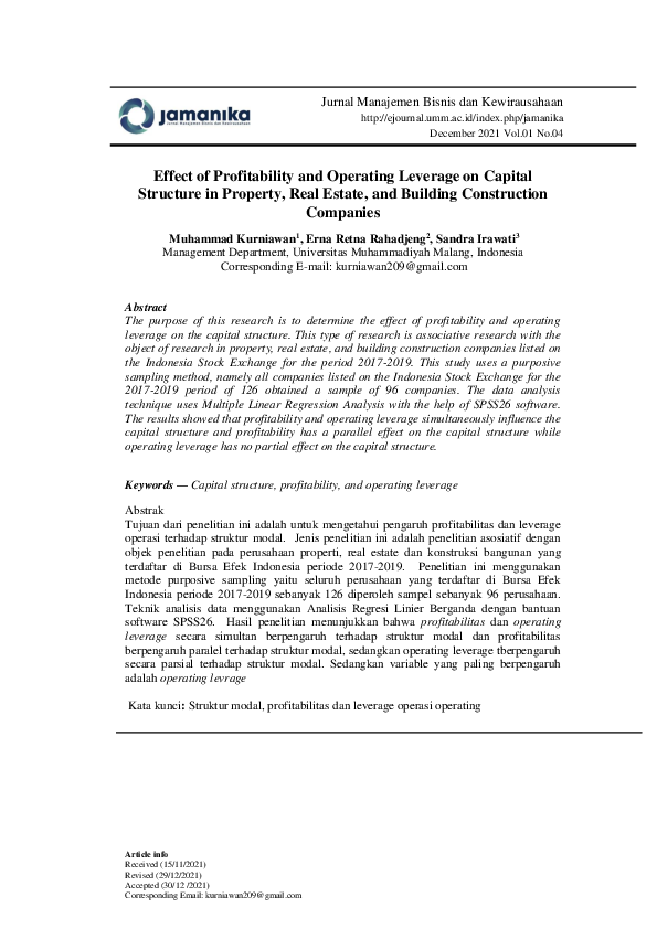 (PDF) Effect of Profitability and Operating Leverage on Capital ...