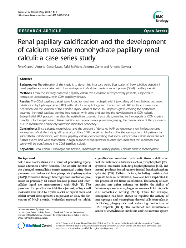 (PDF) Renal papillary calcification and the development of calcium ...
