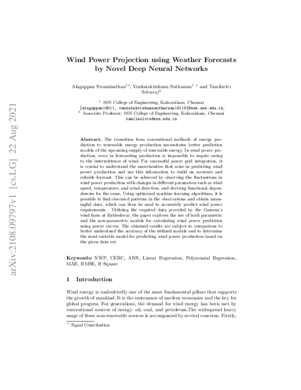 (PDF) Wind Power Projection using Weather Forecasts by Novel Deep ...