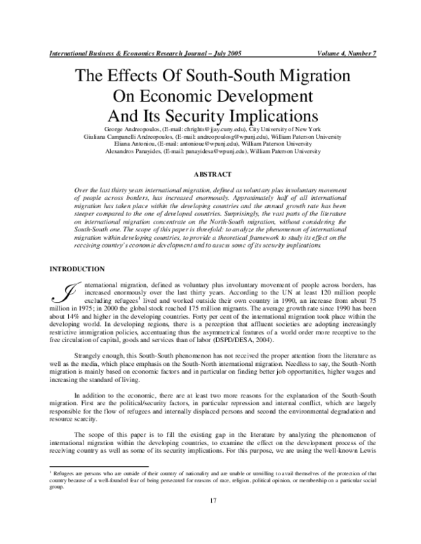 (PDF) The Effects Of South-South Migration On Economic Development And ...
