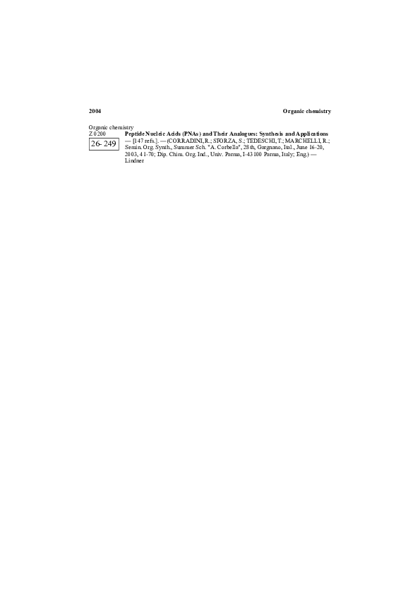 (PDF) Peptide Nucleic Acids (PNAs) and Their Analogues: Synthesis and ...